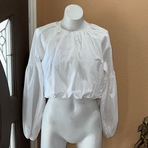 Topshop white poplin long sleeve crop top nwt